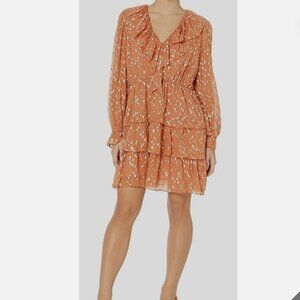 Marie Oliver Womens Orange Silk Metallic V-Neck Una Mini Dress